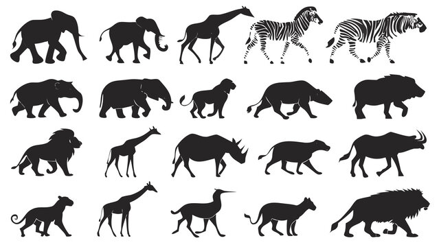 Wild Animals Silhouette Collection Set of Wildlife Animal Shapes for Nature, Safari, Forest and Decorative Design