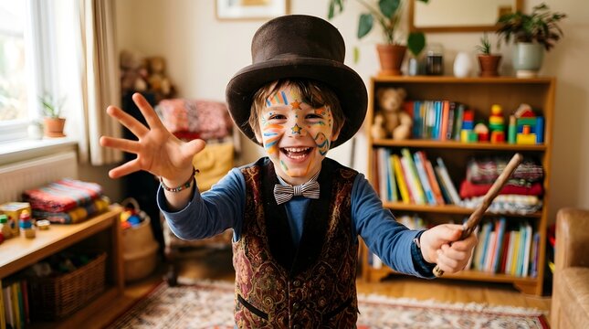 A charming scene of children excitedly preparing for halloween with playful costumes and festive decorations