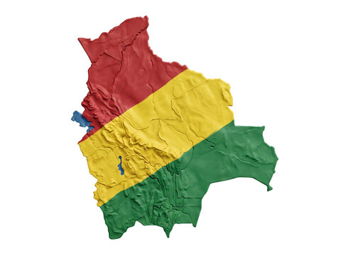 Bolivia clay map with national flag colors for geography.