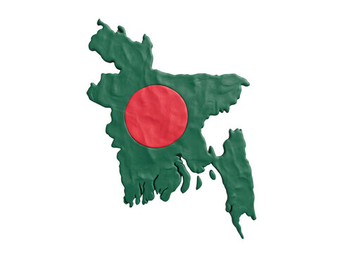 Bangladesh map clay style green red circle national flag icon.
