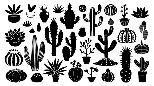 Set of Cactus Plants Vector Illustration Collection for Botanical, Desert Nature, Gardening and Decorative Design