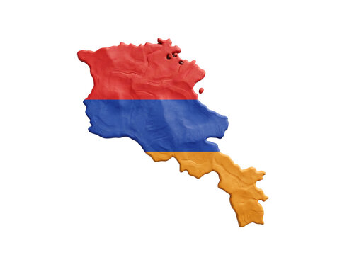 Armenia 3d clay map with tricolor flag colors for education.