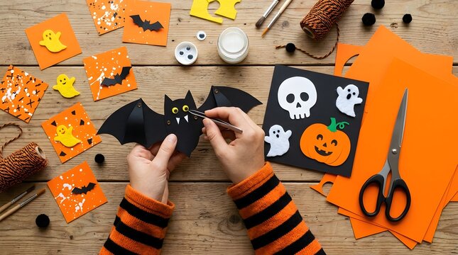 A festive halloween scene crafting decorations and preparations for a spooky and joyful celebration
