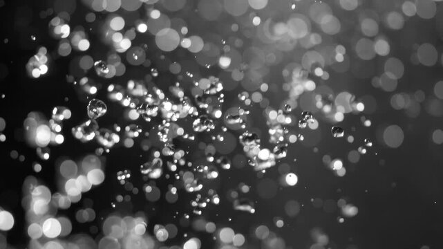 Floating abstract particle bokeh on dark background. Shot on super slow motion camera 1000 fps.