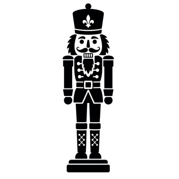 Silhouette vector of a Christmas nutcracker figurine, crisp black outline and solid fill, isolated on white.