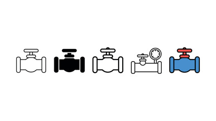 Fototapeta premium Set of industrial pipeline valve icons with various styles for engineering and plumbing design projects