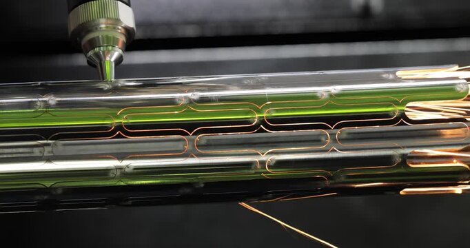 CNC Laser and gas cutting of metal, modern industrial technology.