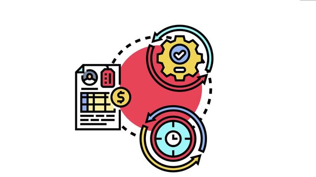 Business process automation representing an efficient workflow with documents, financial aspects, and a clock mechanism, signifying optimized operations and time management