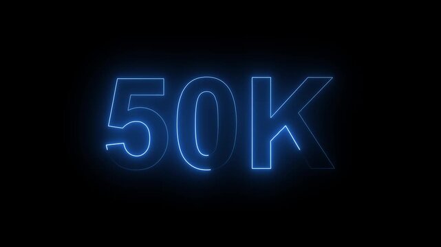 Glowing Neon 50K Followers Milestone Celebration Animation on Black Background.