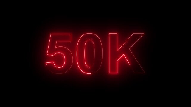 Glowing Neon 50K Followers Milestone Celebration Animation on Black Background.