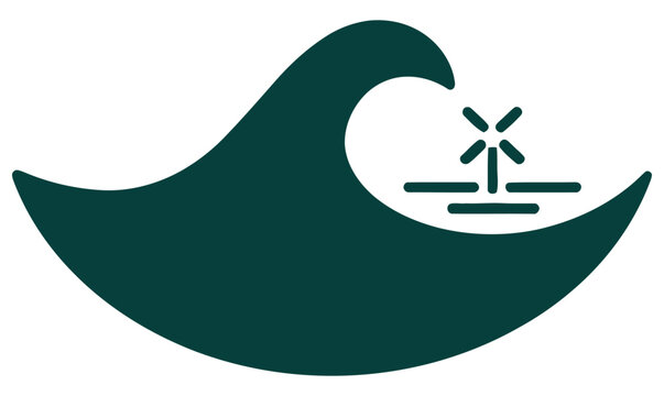 Minimalist vector illustration featuring dark teal ocean wave energy icon
