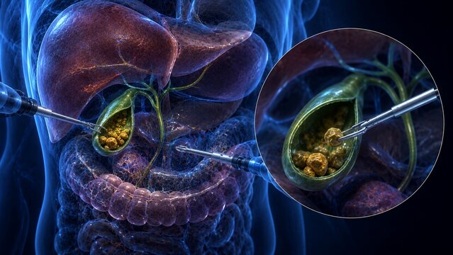 3D Medical Illustration of Laparoscopic Cholecystectomy Surgery for Gallstones Removal