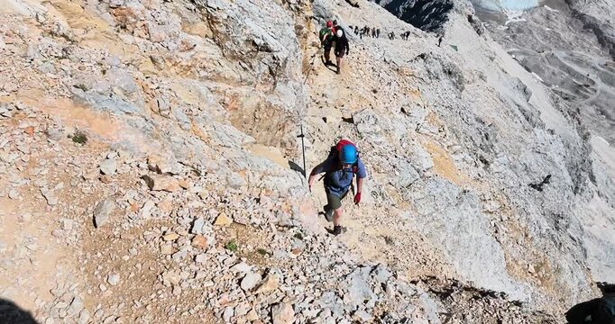 Hikers on Zugspitze via ferrata on the Gatterl route