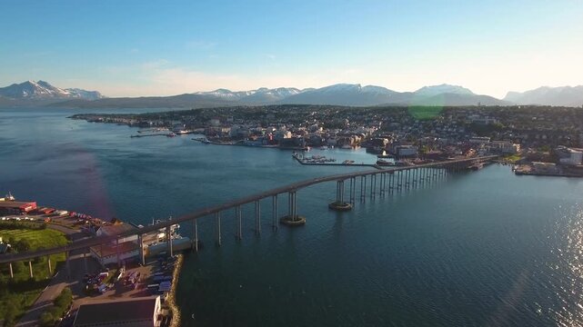 Tromso, Norway aerial footage. Tromso is considered the northernmost city in the world with a population above 50000.