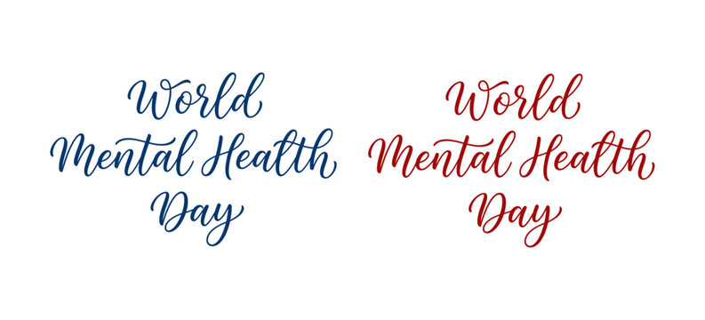 World Mental Health Day typography vector design set with blue and red script lettering
