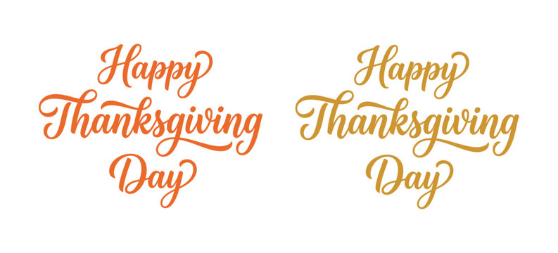 Happy Thanksgiving Day typography vector design set in orange and gold script lettering