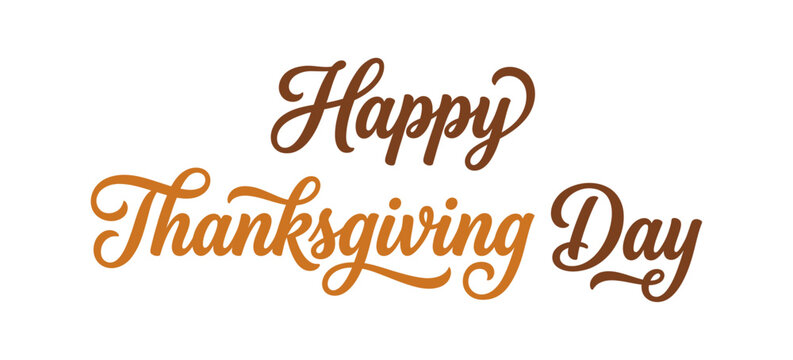 Happy Thanksgiving Day typography vector design with brown and gold script lettering