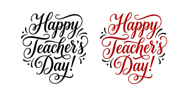 Happy Teachers Day typography vector design set with script lettering and swirls