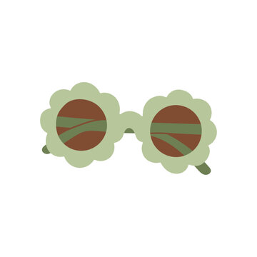 Sage green daisy flower shaped sunglasses vector illustration. Trendy summer floral eyewear isolated on white background