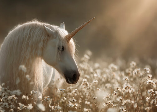 Majestic unicorn standing in fairytale landscape, Real white unicorn digital background, Realistic unicorn horse clipart cut out, Magic fairy animal Digital backdrop
