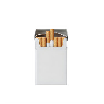 Open pack of cigarettes with filter tips isolated on white
