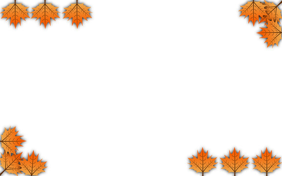 Autumn Maple Leaves Four Corners Border Frame Isolated Vector PNG