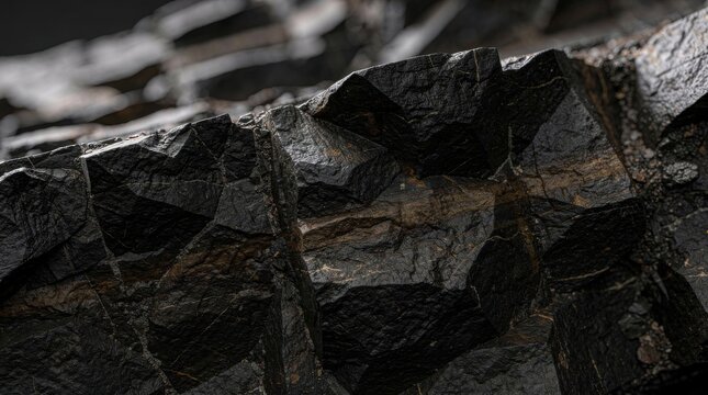 Close-up of sharp, jagged black volcanic rock with detailed textures and natural fractures.