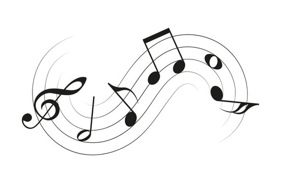 Musical notes in decorative wavy shape isolated on white background