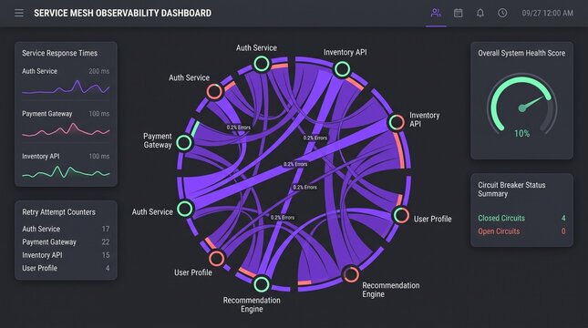 Service mesh observability dashboard for microservices monitoring.