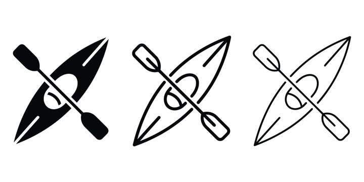 Kayak icon silhouette vector, bold outline and line art isolated illustration