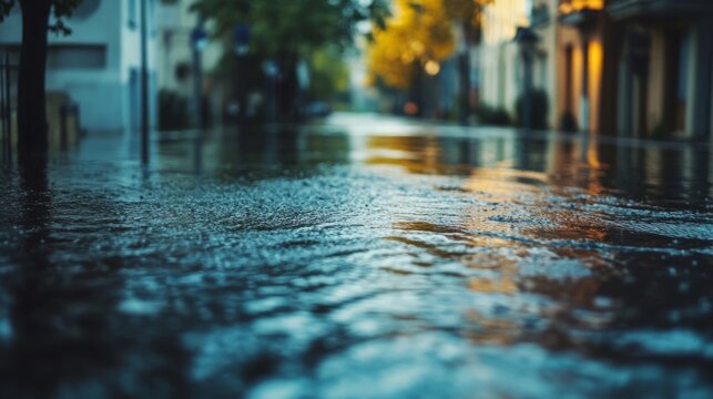 A residential street flooded after heavy rains, an impact of climate change. generative ai