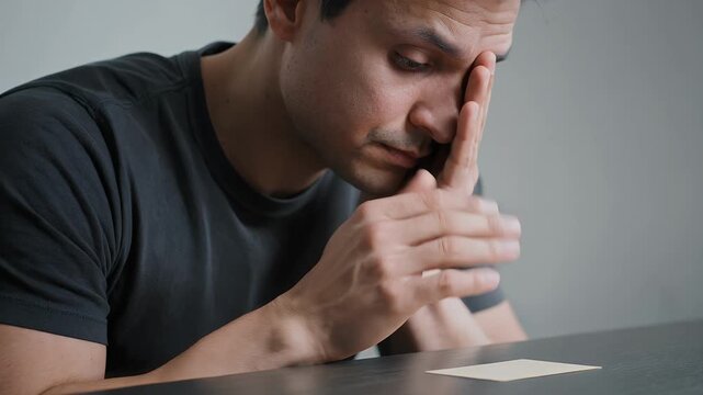 Sad man, stress and anxiety in office with hands on face, bad news and mental health. Frustrated adult, depression and debt at home with worried expression, problem and failure or burnout at work