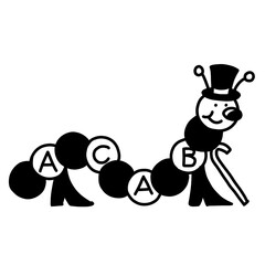 Caterpillar character as gentleman with top hat, letters A C A B, bold cartoon art  © Dani
