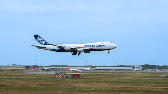 NCA Nippon Cargo Airlines Boeing 747 is landing at MXP Milano Malpensa international airport