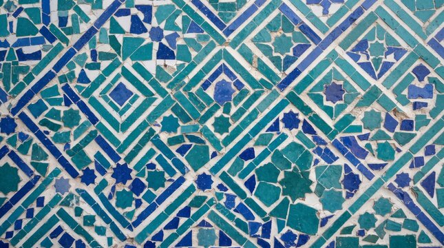 Generated with AI Blue diamond zellige tile pattern featuring geometric mosaic design in deep blue turquoise and white colors