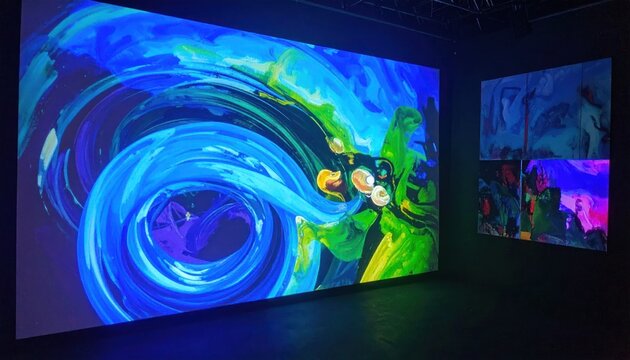 Immersive Art Installation with Vibrant Abstract Digital Projection and Screened Panels