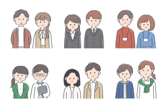 おしゃれなオフィスワーカーの男女の上半身イラストセット