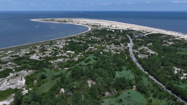 Delaware Bay and Atlantic Ocean at Cape Henlopen landscape coastal drone view