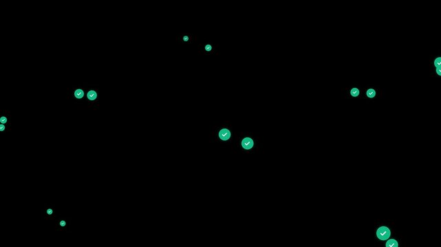Floating Green Check Mark Icons on Black Background