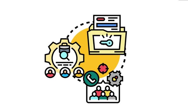 Business operations customer relationship management system concept artwork picturing data organization. Employee management. Communication