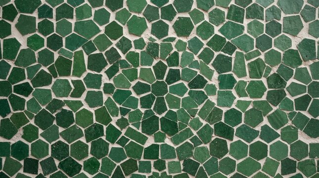 Moroccan green zellige mosaic ceramic piece pattern texture dark green network motif