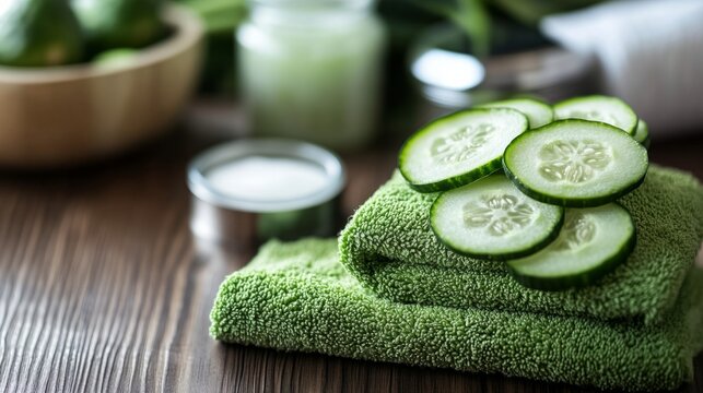 fresh cucumber slices, spa treatment; generative ai