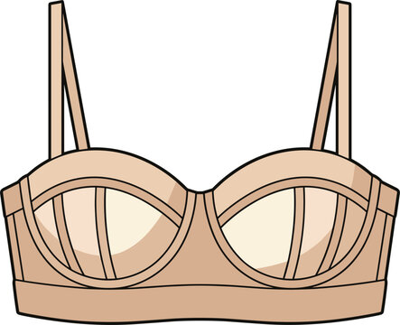 Elegant beige cage bra vector illustration featuring a modern strappy cutout bustier bralette design with underwire cups isolated on white background