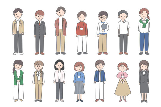 働く人々のシンプルでかわいい手書きイラストセット