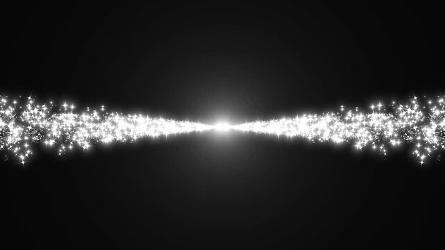 Sparkling stars light animation and particles on black background, white glitter sparkles trail animation, glowing white light sparks and particles flare, white glitter magic shimmer.4k video