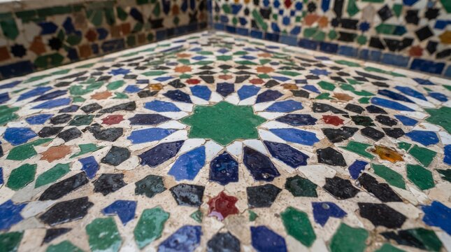 Generated with AI macro Moroccan zellige mosaic tile pattern surface detail