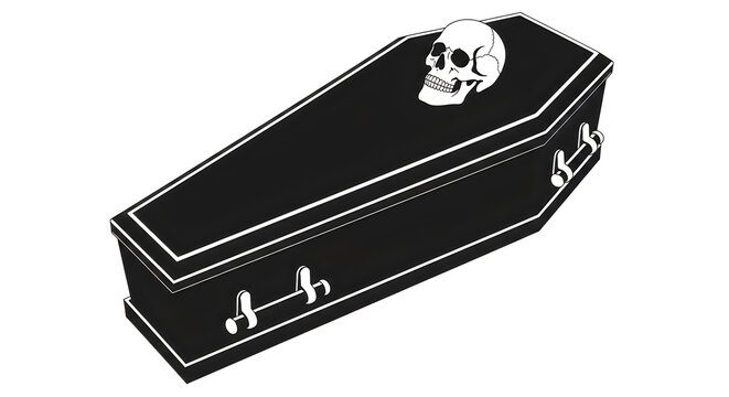 A spooky black coffin with a human skull on top for your happy halloween october 31 holiday celebration design