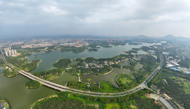 Aerial photography of Songhu Square in Songshan Lake Industrial Park, Dalang Town, Dongguan City