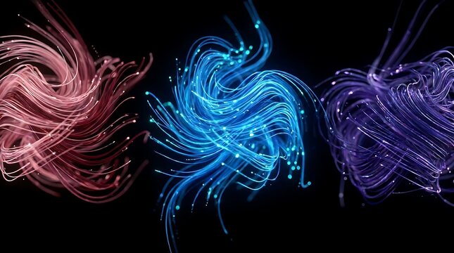 Glowing colorful energy swirls on black background