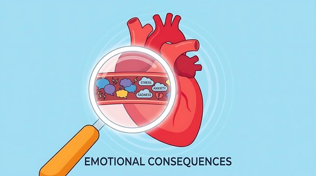 Human heart with magnifying glass showing emotional stress